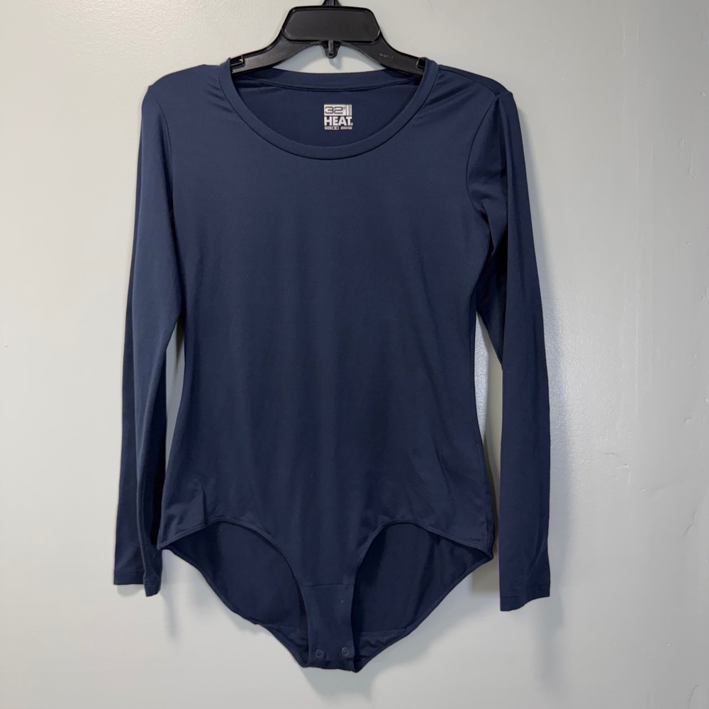 32 Degrees Heat Womens Long Sleeve Crew Neck Bodysuit Navy‎ Blue Size M